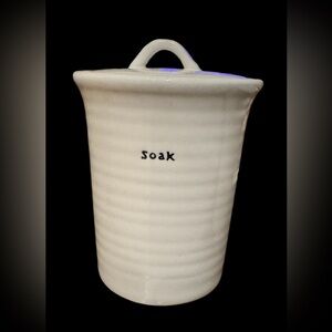 Pottery Barn Soak Canister & Lid Ceramic Bathroom Storage Cottage Farmhouse 5.5”